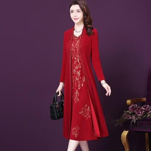 2021 Spring Autumn New Womens Dress High End Fashion Diamond Wedding Dress Two Piece Set Ladies Elegant Party Long Dresses H203
