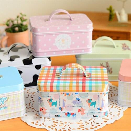 Small Portable Biscuit Chocolate Candy Tin Box For Wedding Handle Rectangular Gift Packaging Box Home Organizer Storage Box