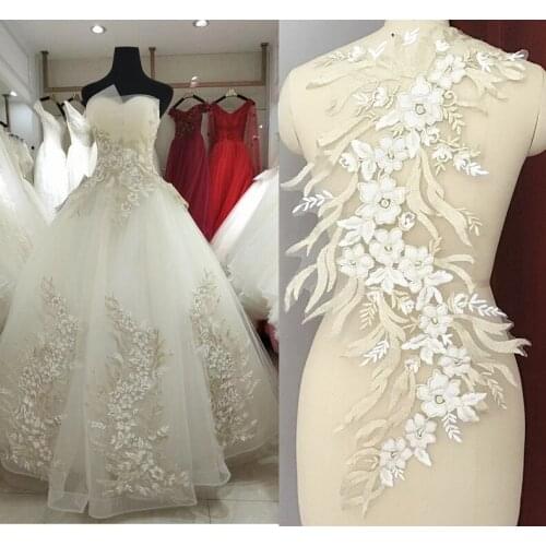 1 PCS NEW Ivory Wedding Cotton Lace Big Embroidery Wedding Dress Applique DIY Bridal Headdress