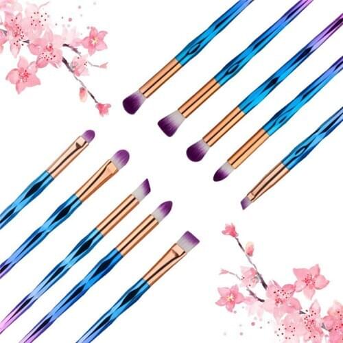 10Pcs Blue And Purple Makeup Brushes Set Eye Shadow Eyebrow Eyeliner Foundation Powder Lip Brushes Travel Make Up Brush Kit