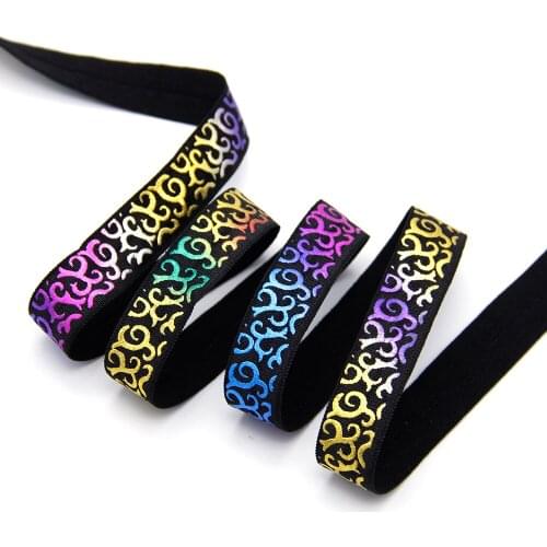 50Yards/lot 5/8"16mm Gold Foil Elastic Ribbon Stripe FOE Fold Over Elastics Spandex Sewing Trim DIY Garment Home Craft,50Yc18961