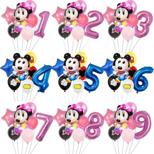7pcs Disney Mickey Mouse Party Balloons Minnie Balloons 32" Number Balloon Baby Shower Birthday Party Decorations Kids Toy Gifts