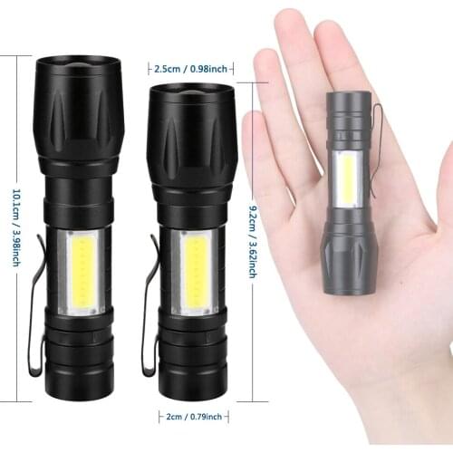 Rechargable Portable LED Flashlight COB+XPE LED Torch Waterproof Camping Lantern Zoomable Focus Light Tactical Flashlight