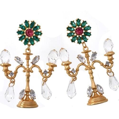Baroque crystal chandelier fashion vintage earrings exaggerated ear ornaments retro long drop earring
