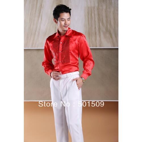 Free shipping prince stage sequins decoration mens tuxedo shirts party/event shirts latin dance performance shirts