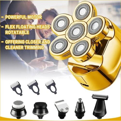 6 Heads Men Electric Shaver Facial Cleaning Trimming Razor Bald Hair Skull Trimmer Beard Remover Tool Rechargeable