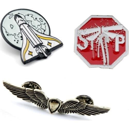 The Last of Us 2 Ellie Brooch Enamel Pin Shield Wings Rocket Spaceship Brooches&Pins Game Trinkets Badge Button Pin