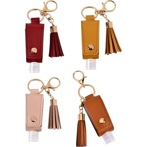 4Pcs 30ml Portable Hand Sanitizer Bottle Leakproof Farbric Holder with Tassels Leather keychain gel hydroalcoholic Carrier