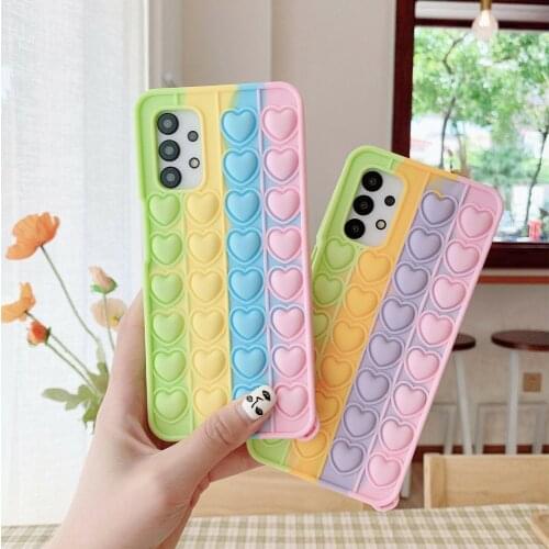 Colorful Heart Fidget Toy Bubble Silicone Case Cover Type For Samsung A12 A32 5G A50 A30 A71 A51 A21