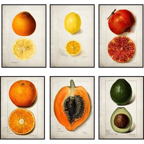 Fruit Hanging Painting Canvas Retro Style Apple Pineapple Dining Room/Living Room Decorative Painting Living Room Decoration