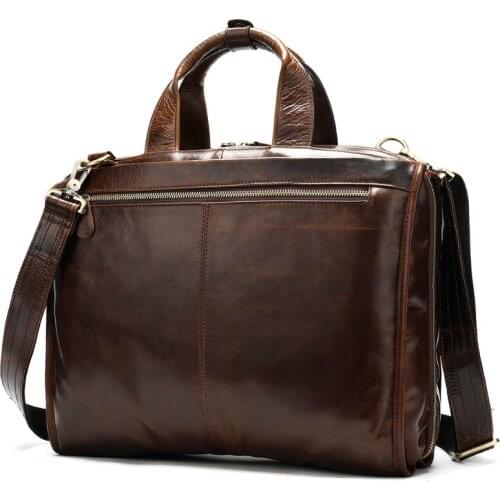 Leather first layer cowhide business computer laptop bag mail difference large capacity mens official document retro Solid