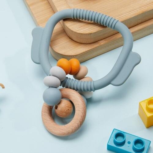 Baby Pacifier Chain Beech Wooden Bracelet Teether Nipple Dummy Clip Holder Infants BPA Free Silicone Beads Teething