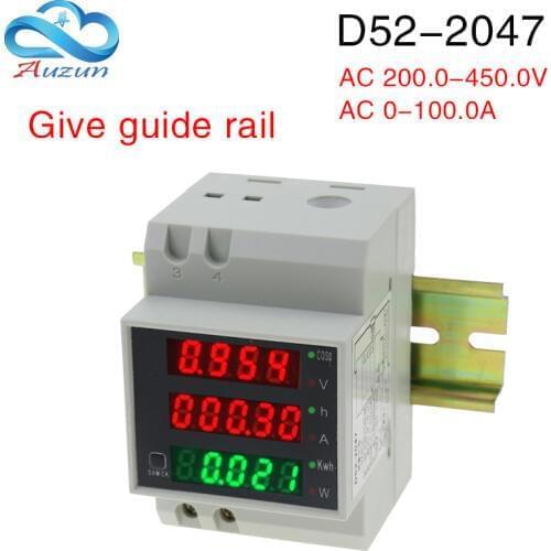 D52-2047 guide rail power meter power factor electric meter digital display ac voltmeter ac voltmeter AC200.0-450.0V AC0-100.0A