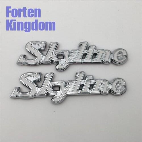 Forten Kindom 2 Pieces Fit C210 Skyline Word White Silver ABS Car Rear Trunk Emblem Nameplate 3D Letter Sticker Tailgate Badge