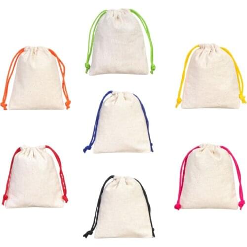 20pcs Drawstring Cotton Bags Gift Packing Pouches Kraft Paper Price Tags Hemp Cord String for Jewelry Display Wedding Favors Bag