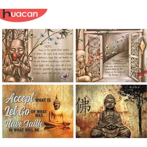 HUACAN DIY 5d Diamond Painting Buddha Handicraft Kit DIY Diamond Embroidery Cross Stitch Religious Mosaic Picture Wall Art