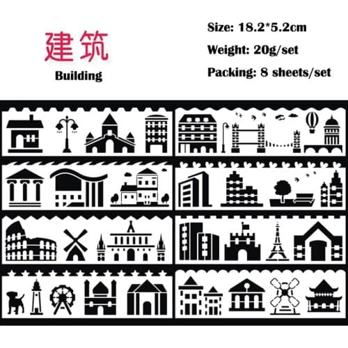 8pc Building Stencils Painting Template DIY Scrapbooking Album Decorative Accessories Drawing Office School Supplies Reusable