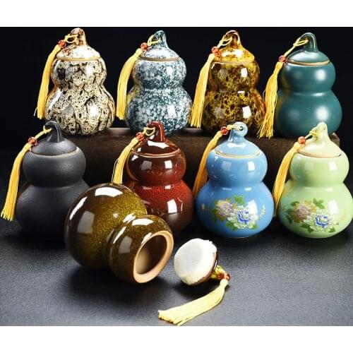 Chinese Ceramic gourd Tea Caddy Portable Sealed Jar travel Tea Caddy Storage Spice Tea Boxes Candy storage tank Home Accessories