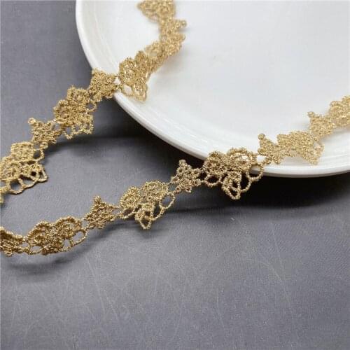 20Yards Gold thread lace clothing accessories water-soluble lace Ribbon barcode rose flower embroidery skirt Lolita handmade 1.4
