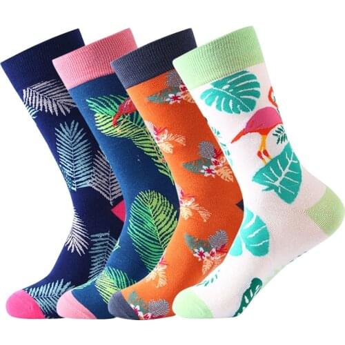 Fashion socks womens Mens funny Fancy Cotton high trend happy luxury cute with print high trend pattern Pair Flamingo socks