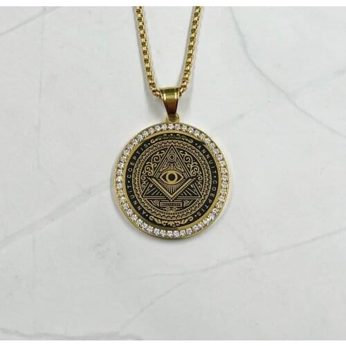 316L Stainless Steel Gold color eye of god Pendant with zircon men women good detail Chain Necklace men Jewelry