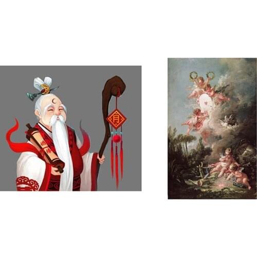 Western Cupid vs Chinese Moon Old Diamond Painting Cross Stitch Full Diamond Embroidery Gift Handcraft GJ601
