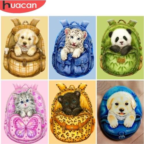 HUACAN Full Square/Round Diamond Painting Bag Animal Embroidery Mosaic Panda Cross Stitch Wall Decoration Gift