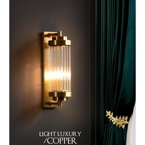Bar Exclusive Glass stick wall sconce LED copper Garden Lighting hotel hall wall light Foyer Cafe light Wall Lamps E14 Arandela
