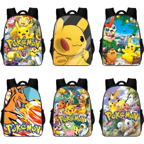2021 New Pokemon Cute Pikachu Backpack School Bag for Boys Large Capacity Anime Cartoon Schoolbag Children Backpack Boy gift