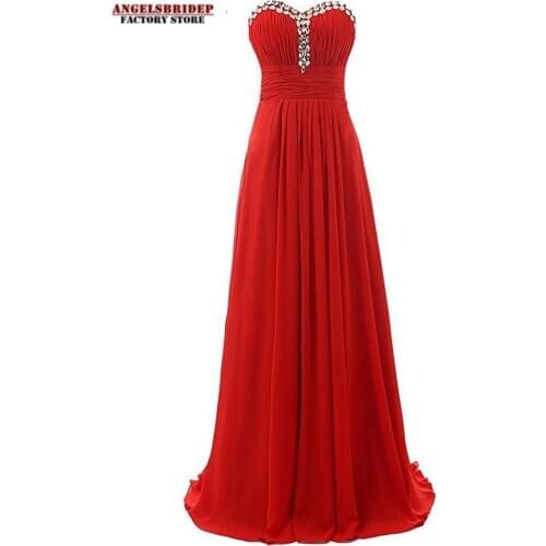 Charming Sweetheart Long Chiffon Evening Dresses 2021 Zipper Vestidos De Fiesta De Noche Luxury Crystals Pleat Robe De Soiree
