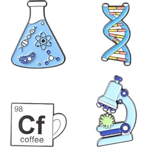 Custom Scientific Brooch Creative Cartoon Microscope Brooch Beaker Microscope Gene Chain Brooch New Chemical Alloy Pins