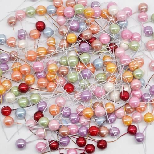 50Pcs Mini Plastic Fake Small Berries Artificial Flower Fruit Stamens Pearl Cherry Wedding DIY Gift Box Decorated Xmas Wreaths
