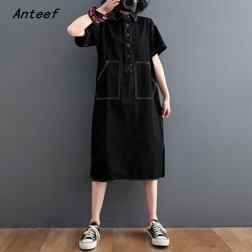 Short sleeve plus size cotton vintage dresses for women casual loose long woman summer shirt dress elegant clothes 2021 sundress