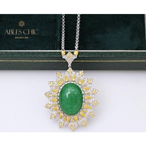 Renaissance Oval Gemstone 925 Solid Silver Pendant Royal Temperament 18K Gold Tone Fretwork Charm Bezel CZ Necklace C11N3S25359