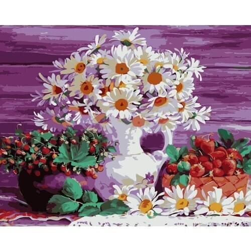 ROYALDREAM Little White Daisy DIY Painting By Numbers Kits Coloring Paint By Numbers Modern Wall Art Picture Gift