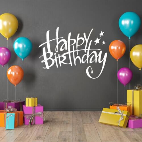 Happy Birthday Lettering Stars Interior Design Art Mural Home Vinyl Decal Wall Sticker Kid Nursery Baby Room Decor Gift 4653