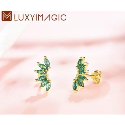 Luxyimgaic 925 Sterling Silver Trend Emarald Stud Earrings for Women Wedding Engagement Korea Earring Luxury European Jewelry