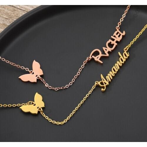 Fashion Custom Stainless Steel Name Necklace With Butterfly For Women Personalized Letter Gold Choker Aesthetics Jewelry Gift