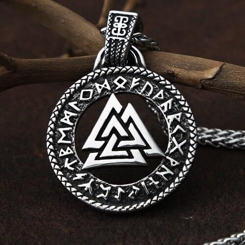 Vintage Stainless Steel Viking Valknut Necklace Mens Chain Punk Street Nordic Odin Rune Necklace Pendant Biker Jewelry Gift