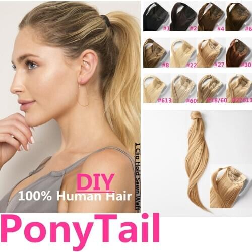 Wrap Around Ponytail Hair Pieces Human Hair 16-20" 80g Remy Hair Extensions Clip Ins Hairpins Natural Black Blonde Brown Color