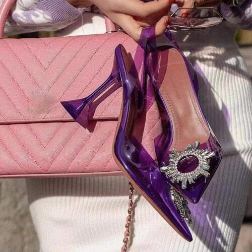 Pointed Transparent Sandals Women Summer 2021 New Rhinestone Sexy Baotou Jelly Banquet High Heels Large Size