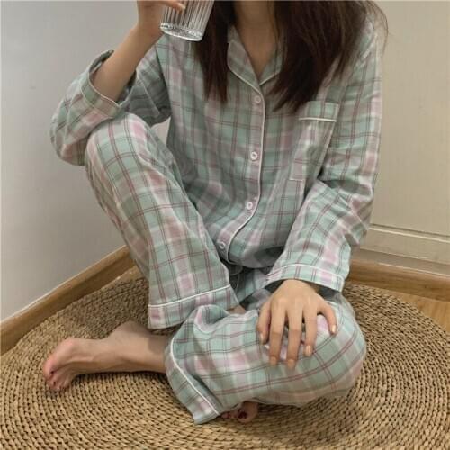 Women Pajamas Set Plaid Printed Cute Sleepwear Casual Homewear Female Pyjamas Winter Princess Elegant Soft Long Sleeve