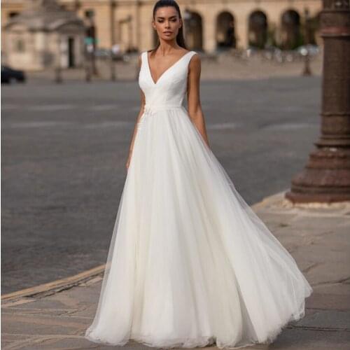 2021 New Collection Boho Wedding Dresses Deep V-neck Tulle A line Bohemia Beach Bridal Gown Vestidos de Novia