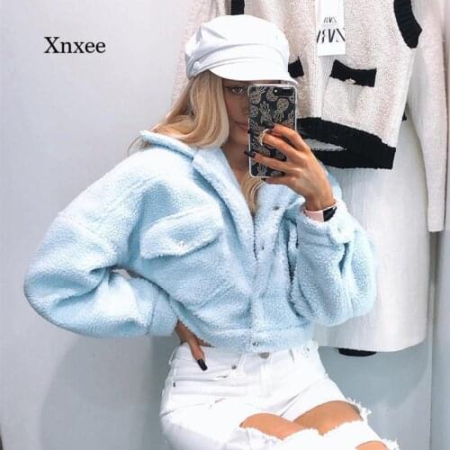 Winter Womens Warm Soft Solid White Velvet Short Coat Ladies Casual Long-Sleeved Lapel Fleece Coat with Pockets