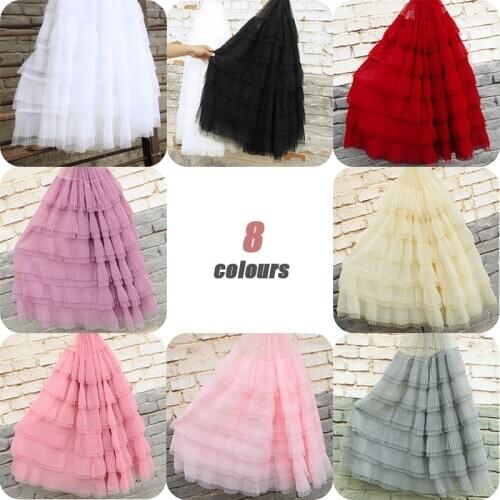 100*70cm Ruffled Tulle Lace Cake Skirt Pleated Mesh Lace Fabric Wedding Dress Fluffy Skirt Diy Sewing Lace Trim Fabric