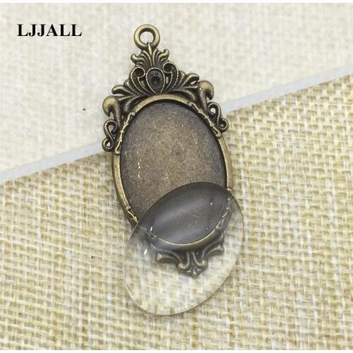 Metal Silver Plated 5sets Glue Setting Base 23*45mm Fit 18*25mm Dia Oval Cabochon Setting Pendant+Clear glass Cabochon AZH027