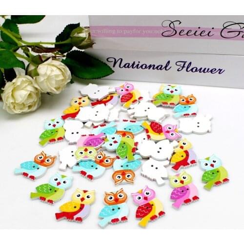 50pcs/lot owl shape decorative buttons for craft sewing accessories wooden Buttons Scrapbooking for Crafts Supplie