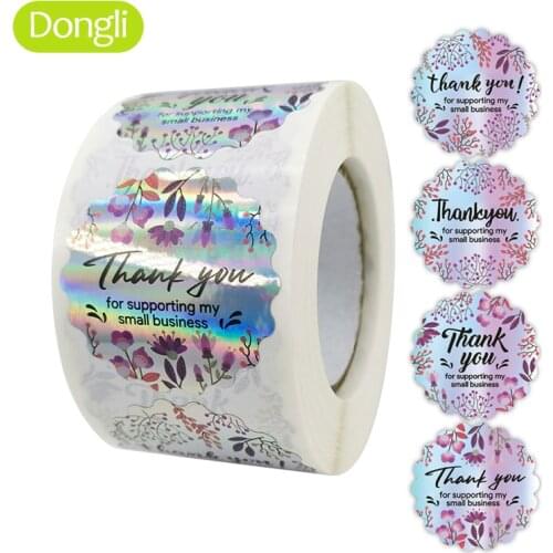 500pcs Thank You for My Small Business Stickers Paper Thank You Label Sticker Rainbow Silver Roll Adhesive Shipping Mail Labels
