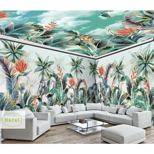 Bacal Custom 3D Mural Wallpaper Tropical Rainforest Banana Leaf Photo Background Wall Murals Ceiling Handpaint Wallpaper Modern