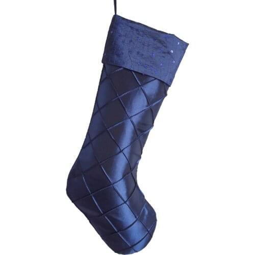 Free Shipping Faux Silk Sequin Glitter Cuff Diamond Pintuck Body Christmas Stocking DEEP BLUE P2599